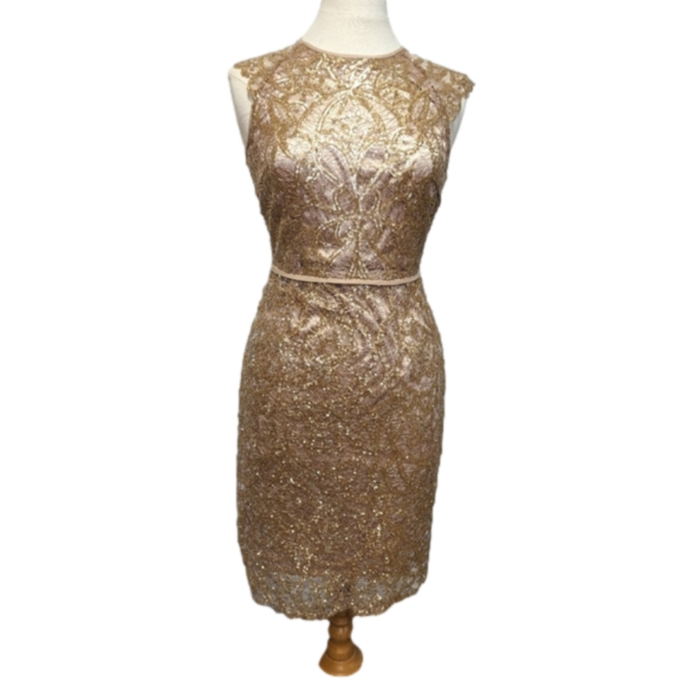 KATHERINE Kelly Gold Sequin Bodycon Midi Dress 4 Formal Sheath Dress Showgirl